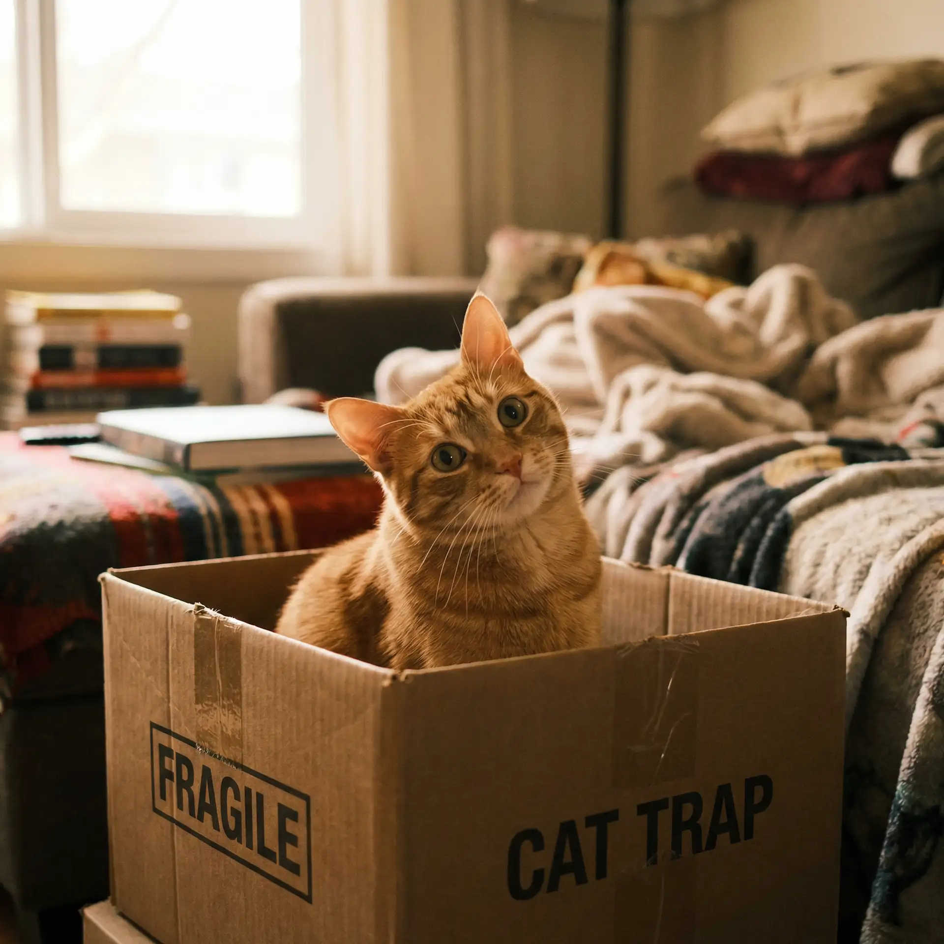 橘猫躲在纸箱里 - 爱套图