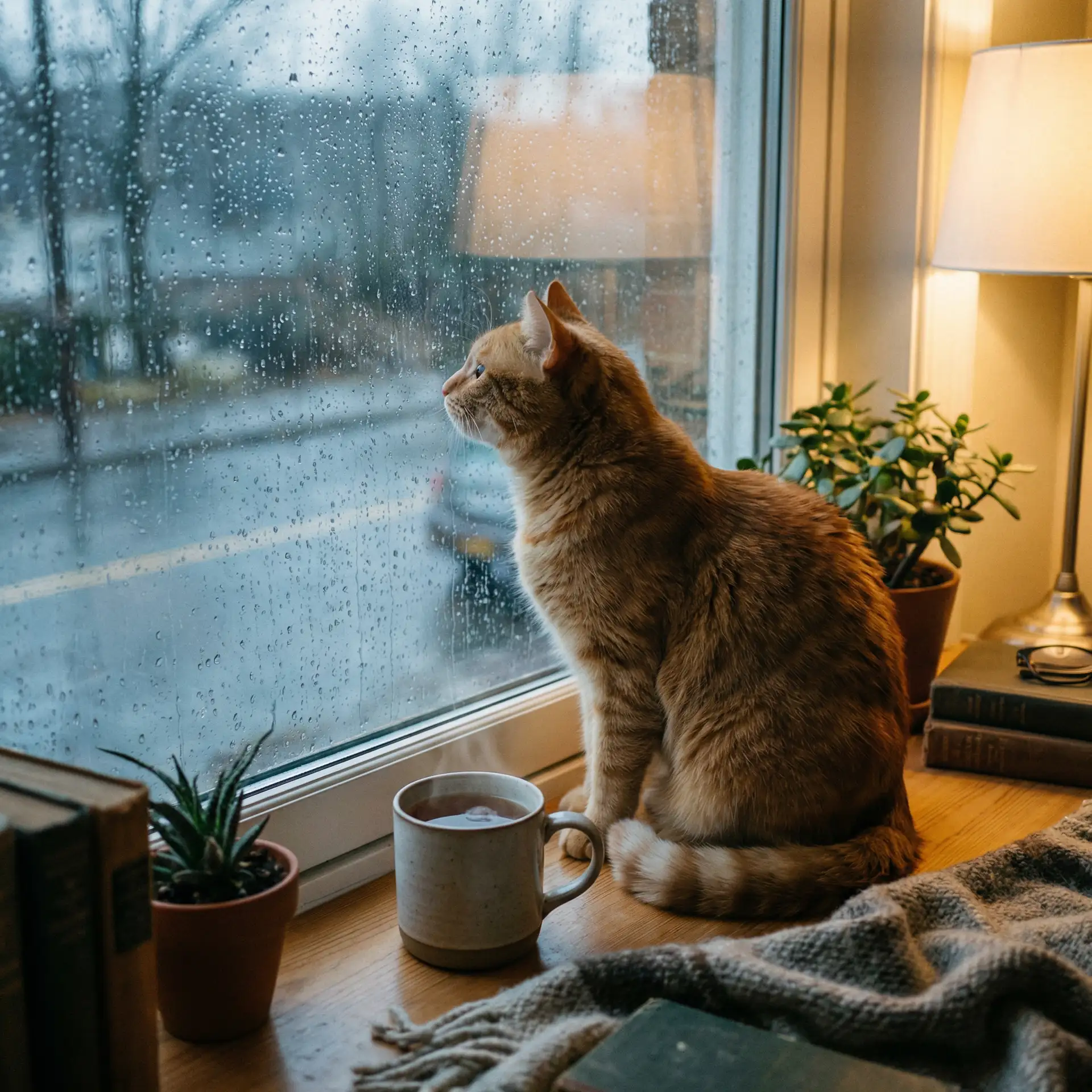 猫咪望着窗外的雨 - 爱套图